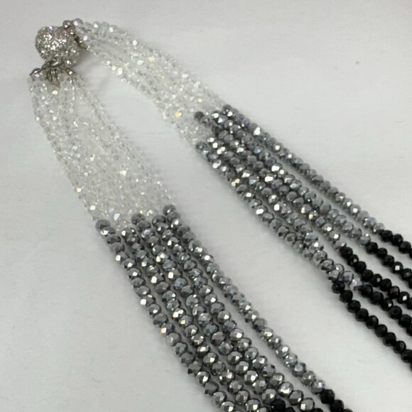 Multi Strands Faceted Shinny Beads Black, White and Silver Necklace Prom Wedding - Picture 5 of 9